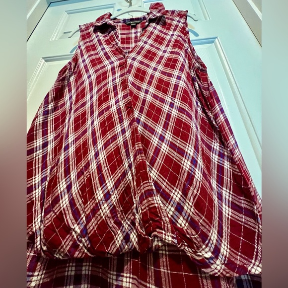 Rock & Republic sleeveless flannel faux wrap top - red white blue plaid - Large - Picture 3 of 7